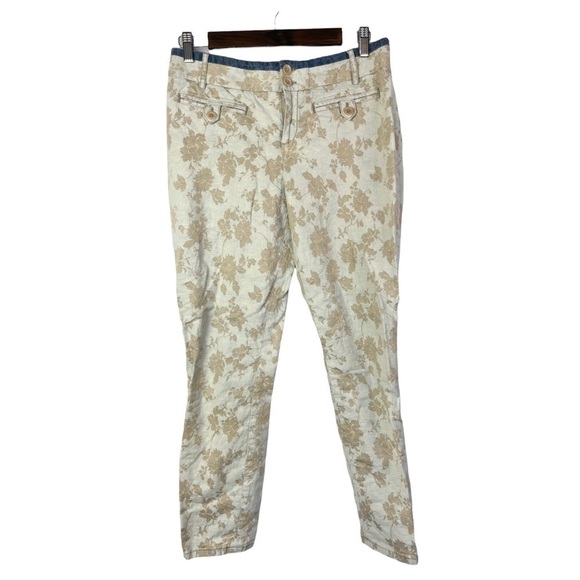 Anthropologie Cartonnier Charlie Beige Floral Cropped Trouser Pant 8 - Picture 2 of 4